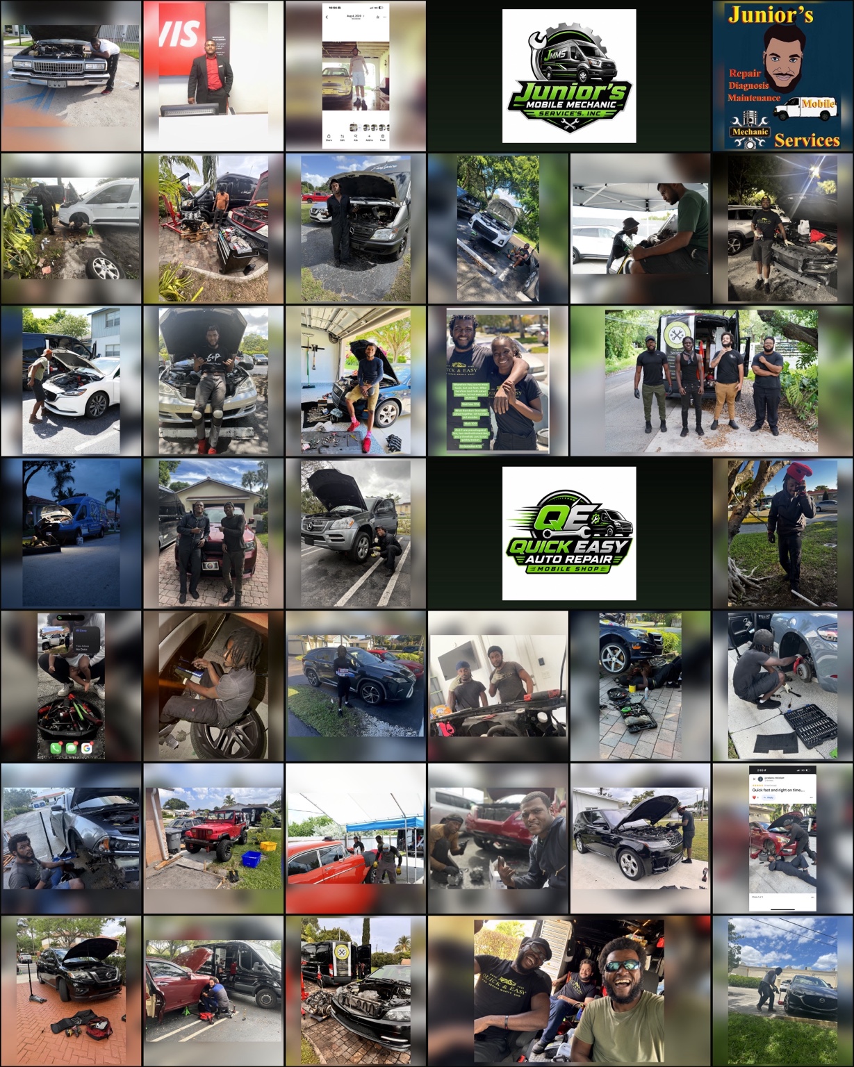 Quick & Easy team, mobile repair work, vehicles, and customers from the company journey